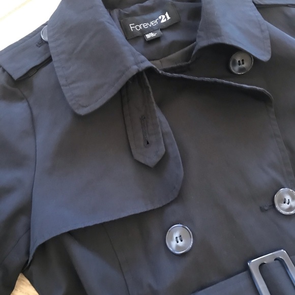 Navy Poplin Double Breasted Trench Coat Jacket - Picture 6 of 12